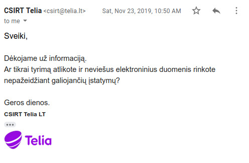 Telia CSIRT email response