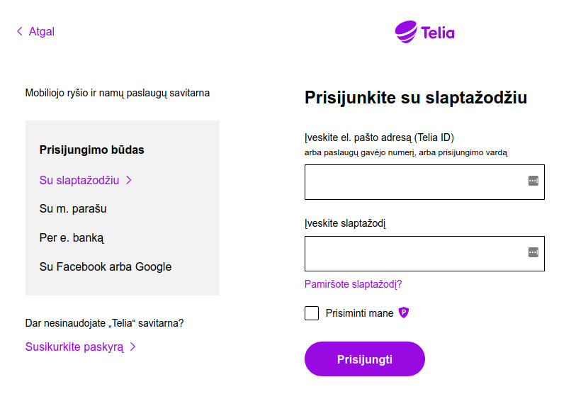 Telia Savitarna web login page